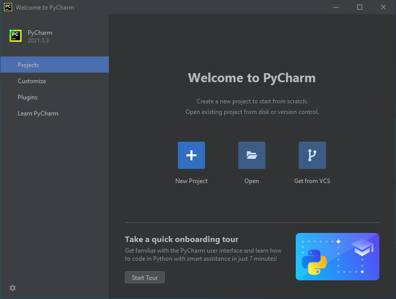 PyCharm Startdialog