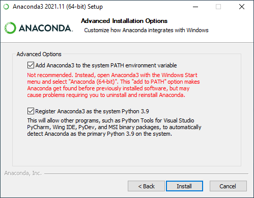 Advanced Options Anaconda Installer