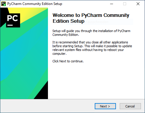 Start des PyCharm Installers