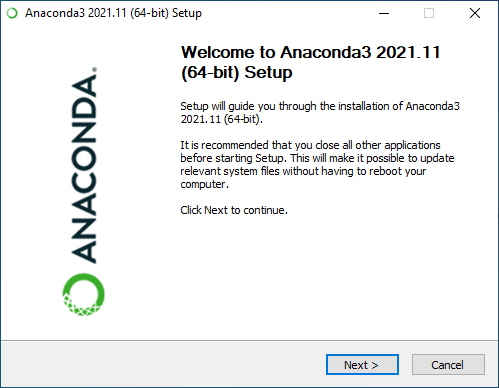 Start mit Python. Installer der Anaconda3 64bit Distribution.